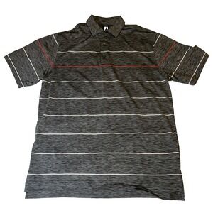 Footjoy Gray White Red Stripe Polo Shirt Large Golf Athletic Short Sleeve Sports